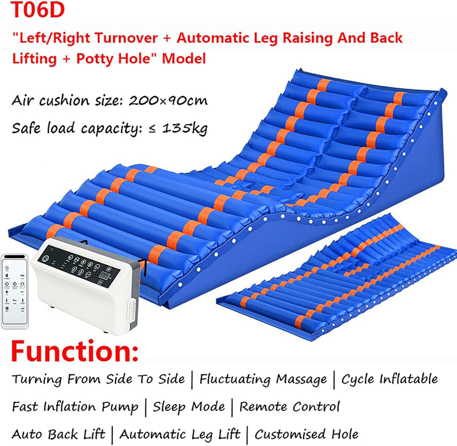 Matelas Anti-escarres,Matelas à Air Médical-Prévient Et Traite Les Plaies De Pression, Les Douleurs, Les Ulcères,Coussin de Soins pour lit Senior, capacité de Poids de 135kg,T06D
