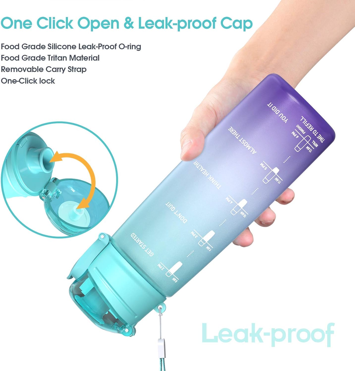 Y&3 32oz Motivational Fitness Sports Water Bottle With Time Marker, BPA Free Tritan Plastic, Leakproof Flip Top, For Gym, Outdoor, Office Work (Green/Purple Gradient, 32oz): Home Improvement