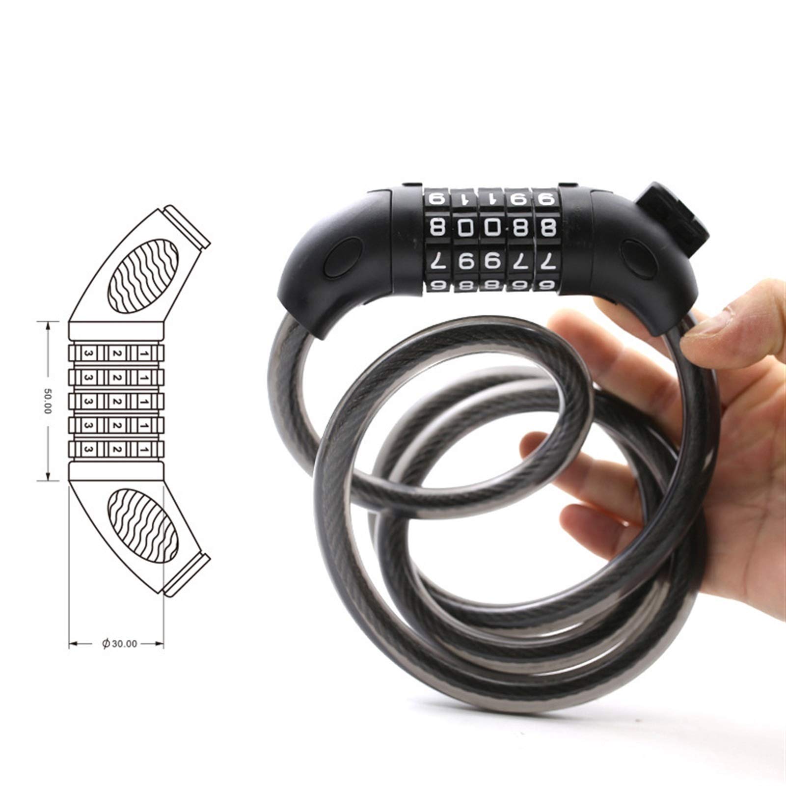 lucchetto digitale a combinazione per bicicletta, Lucchetto for bicicletta, lucchetto con combinazione codificata for bicicletta, accessori for lucchetto con filo d'acciaio(Black)