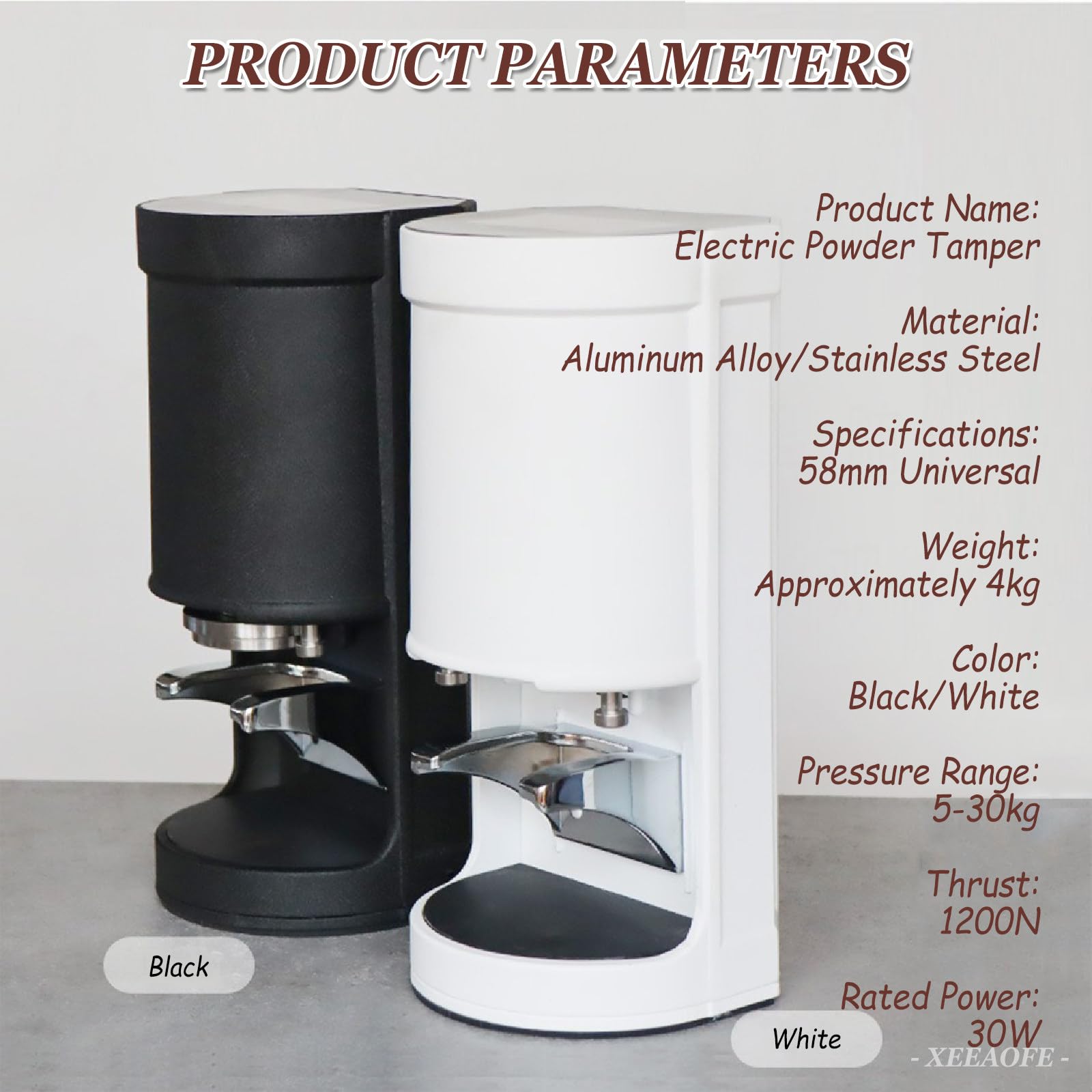 Ubijak do Kawy 58mm, Automatyczna Elektryczna Prasa na Proszek Ziarnisty do Expresso, Ciśnienie 5-30KG, 1 do 3 Regulowanych Czasów Ubijania Black
