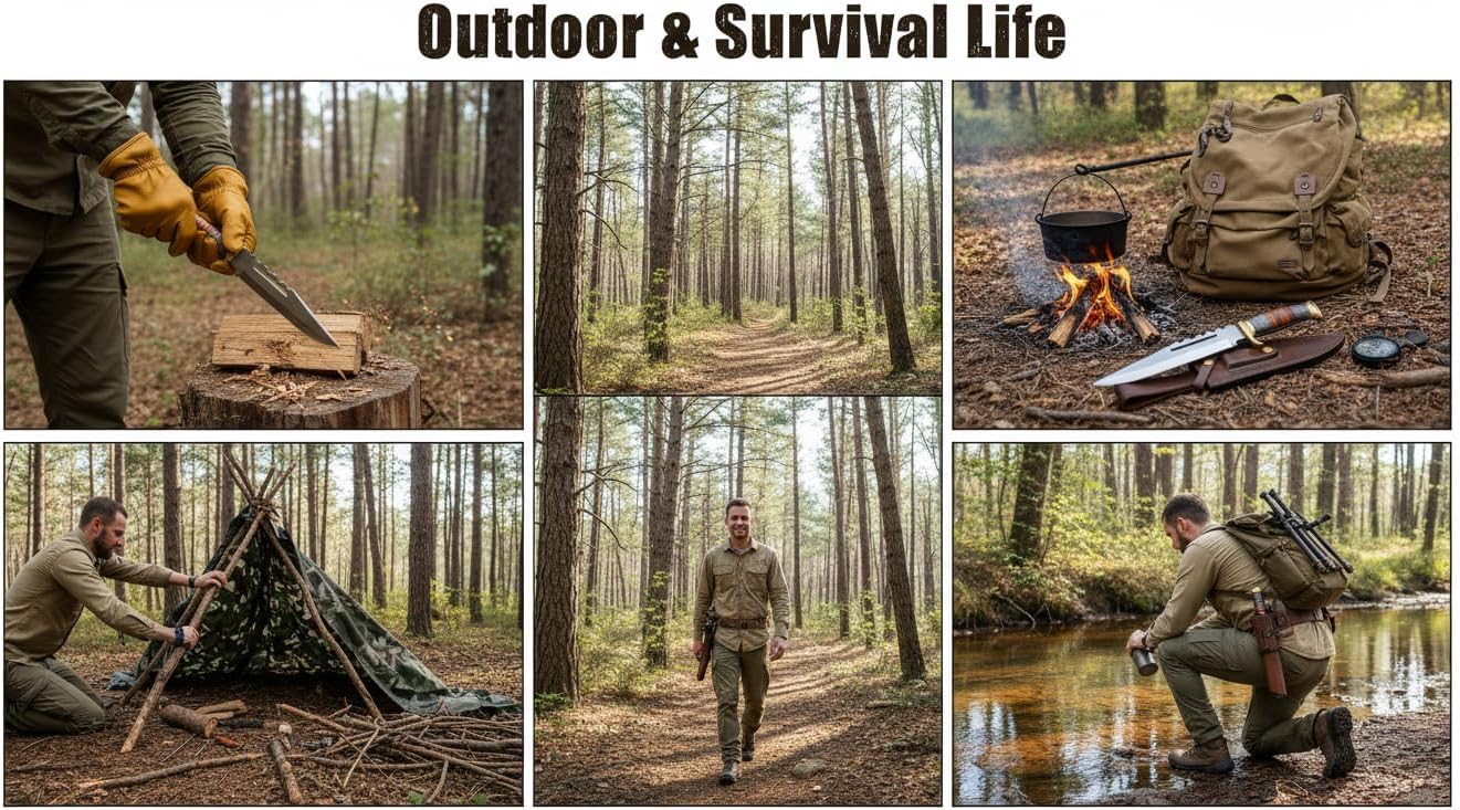 Hunting Knife with stainless steel blade | Dundee Bowie Hunting knife with premium leather sheath/Crocodile Bowie Knife with Leather Sheath – Full Tang Blade, Brass Guard, Durable Wooden Handle