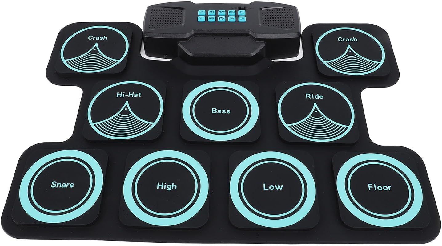 Electronic Drum Set, 2000mAh Rechargeable Lithium Ion Battery Roll Up Design, Dual Speakers Game Mode Drum Pad, Portable Kit with Maple Wood Drumsticks for Kids,