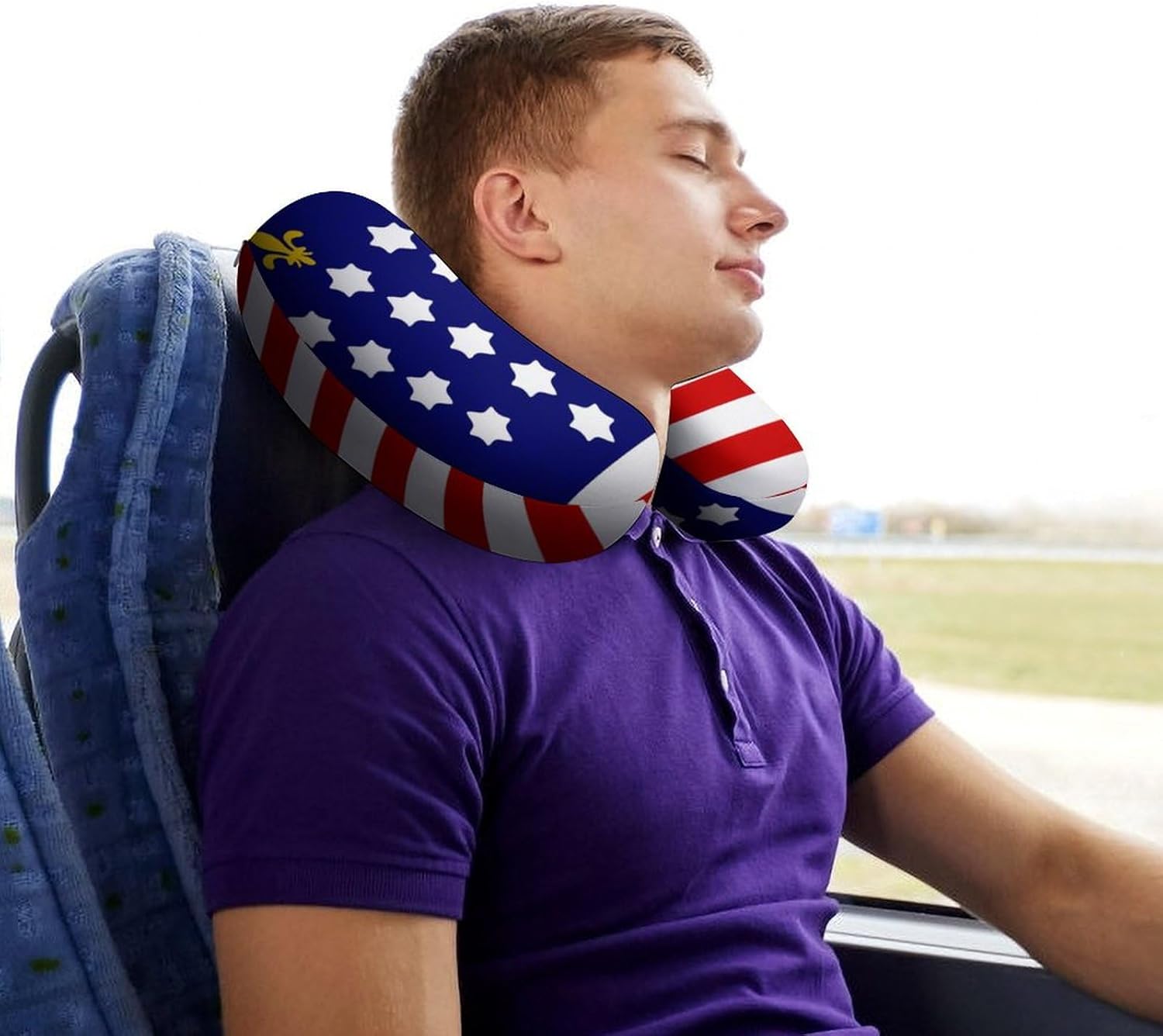 French Alliance U.S. Flag Funny Travel Pillow U Shaped Memory Foam Neck Pillows Portable for Flight Car Home Office