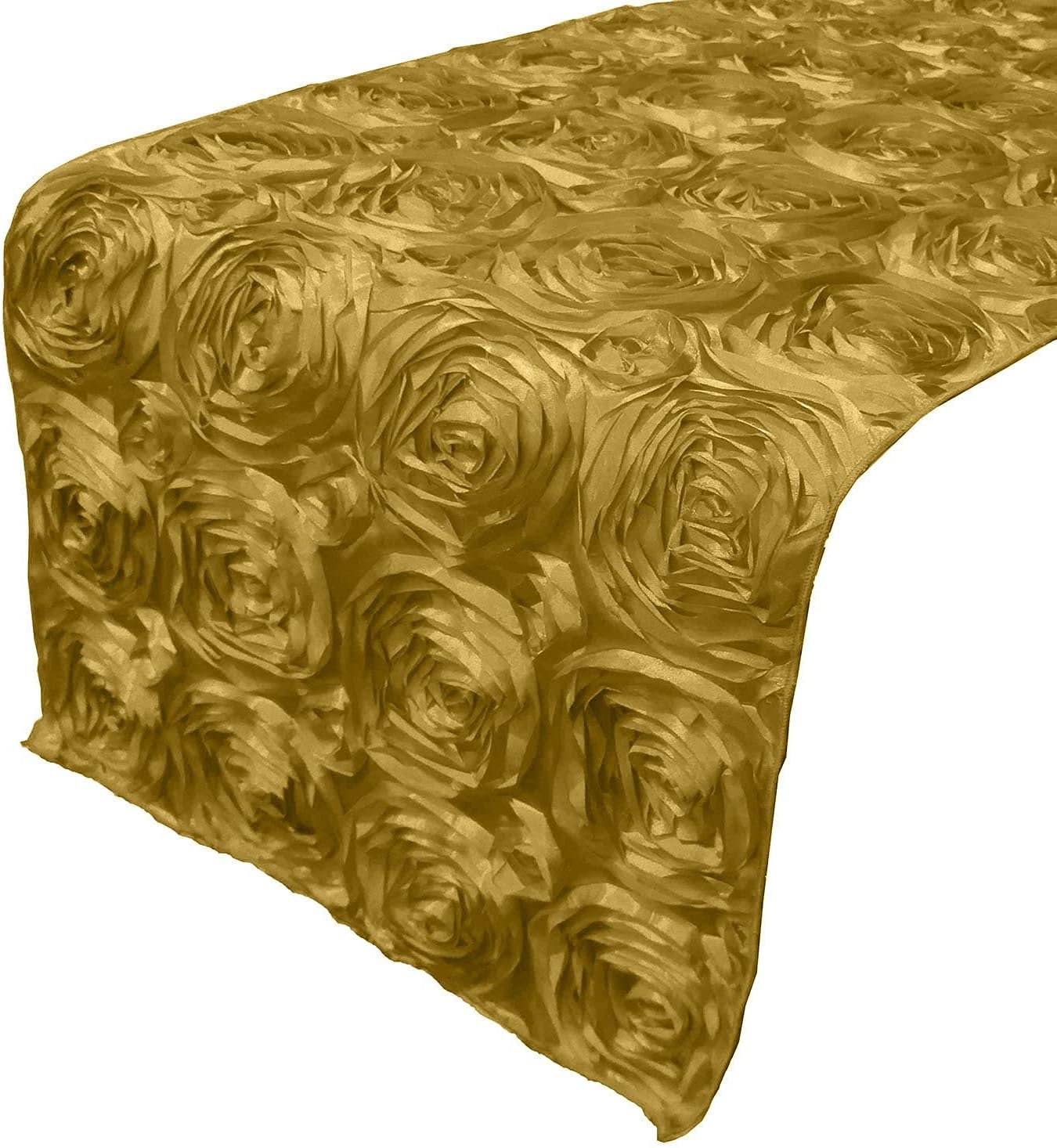 lovemyfabric Satin Rosette/Raised Roses/Floral Ribbon Table Runner for Wedding/Bridal Shower, Birthdays and Very Special Events (14" X96, Fuchsia)