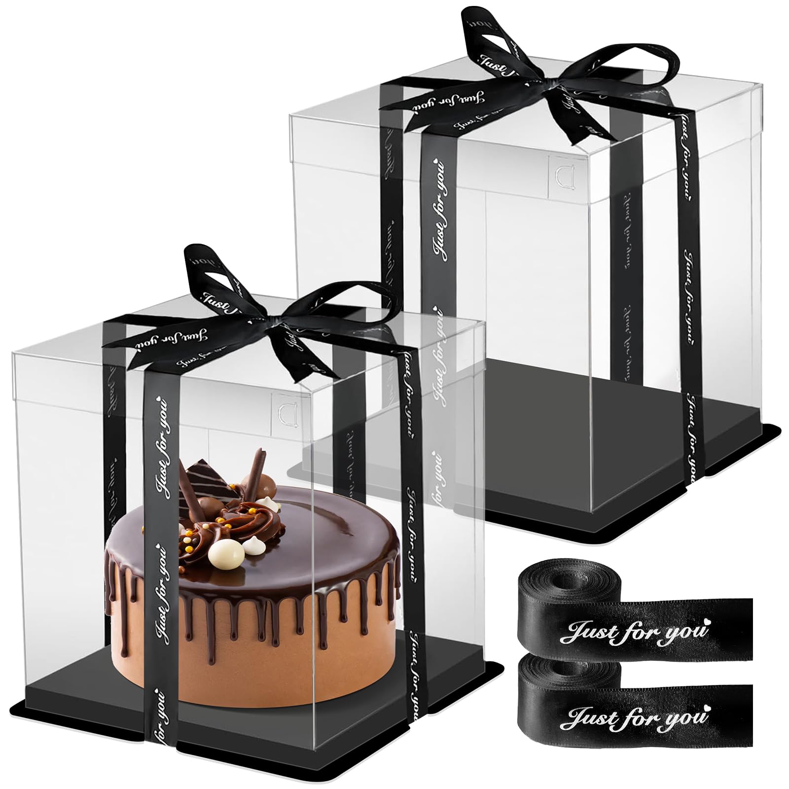 Transparente Kuchenbox 30x30x35 Cm – Mit Deckel & Band, Für Geburtstag & Feiern
