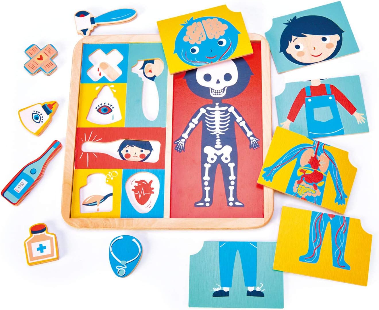 Tender Leaf Toys - Ouch Puzzle - Educational Body Parts Learning Double-Sided Puzzle with Storage Tray - Promotes Imaginary and Creative Roleplay, Helps to Create Health Awareness for Children 3+