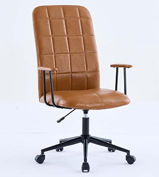 Antique Style Office Chair High Back PU Leather Desk Chair with Armrests, Adjustable Height Swivel Chair, 5-Star Base with Black Wheels, Ergonomic Computer Chair for Home Office Antique Brown