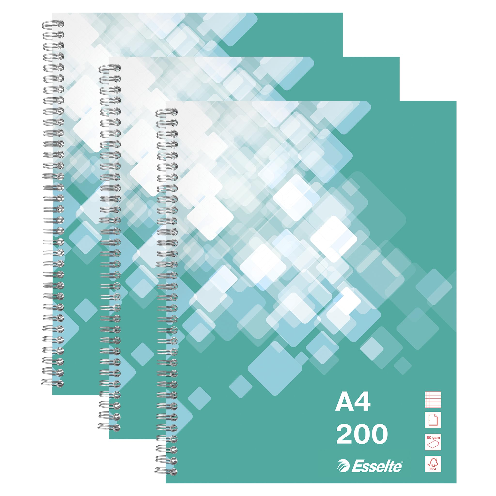 Esselte Notebook A4 Ruled Green - 22.5 x 29.7cm - Twin Wirebound with 100 Pages of Microperforated Paper (80GSM), 8mm Spacing & 4-Hole Punched Margins - For Personal Use, Office & School, 3 Pack