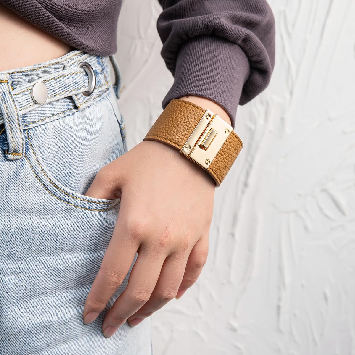 Rantanto Braid Leather Wrap Bracelet Trendy Stackable Crystal Cuff Boho Gold Heart Bracelet Jewelry Gift For Women - Image 4