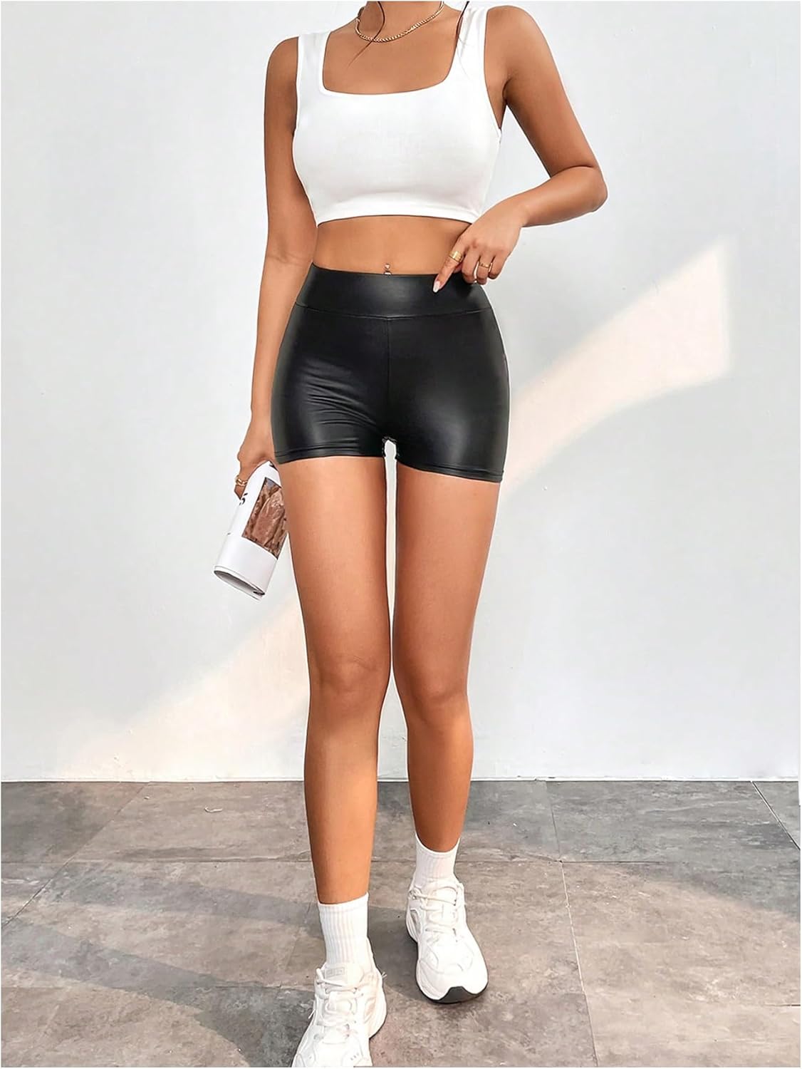 Milumia Women's Y2k Faux PU Leather Mini Shorts Legging High Waisted Skinny Party Club Hot Pants - Image 3