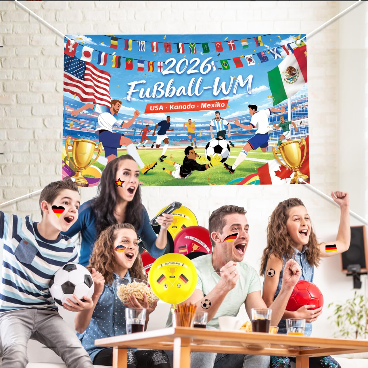 AhfuLife Große Fußball Flagge 150x90cm für WM Deko 2026, Fussball Weltmeisterschaft Fahne Beidseitig Bedruckt mit 4 Metallösen für Fußball Party Garten Haus Bar Foto-Hintergrund Dekoration - 3