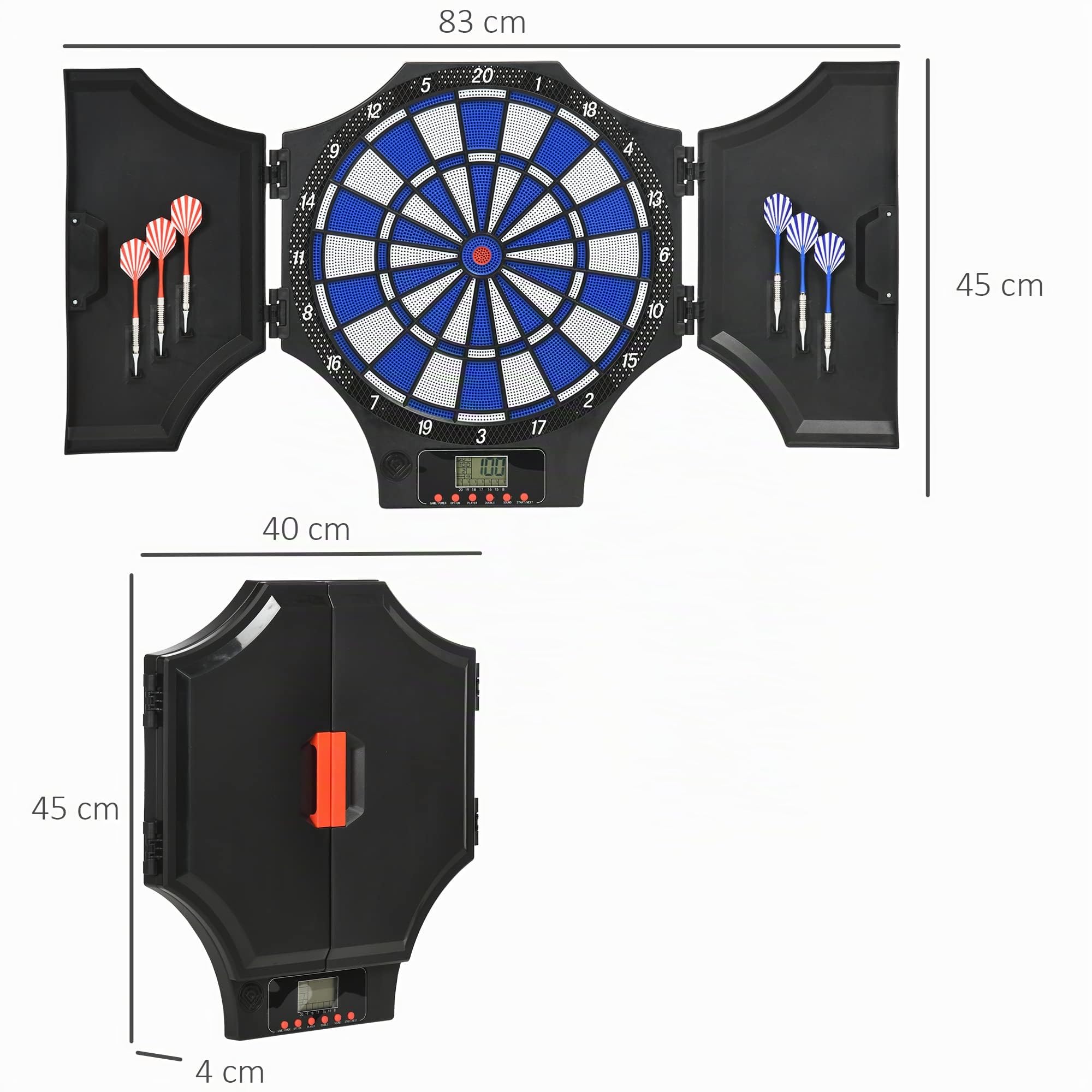 SPORTNOW Diana Electrónica Plegable 31 Juegos 285 Programas 8 Jugadores Juego de Dardo Electrónico 6 Dardos Pantalla LCD 83x45x4 cm Negro