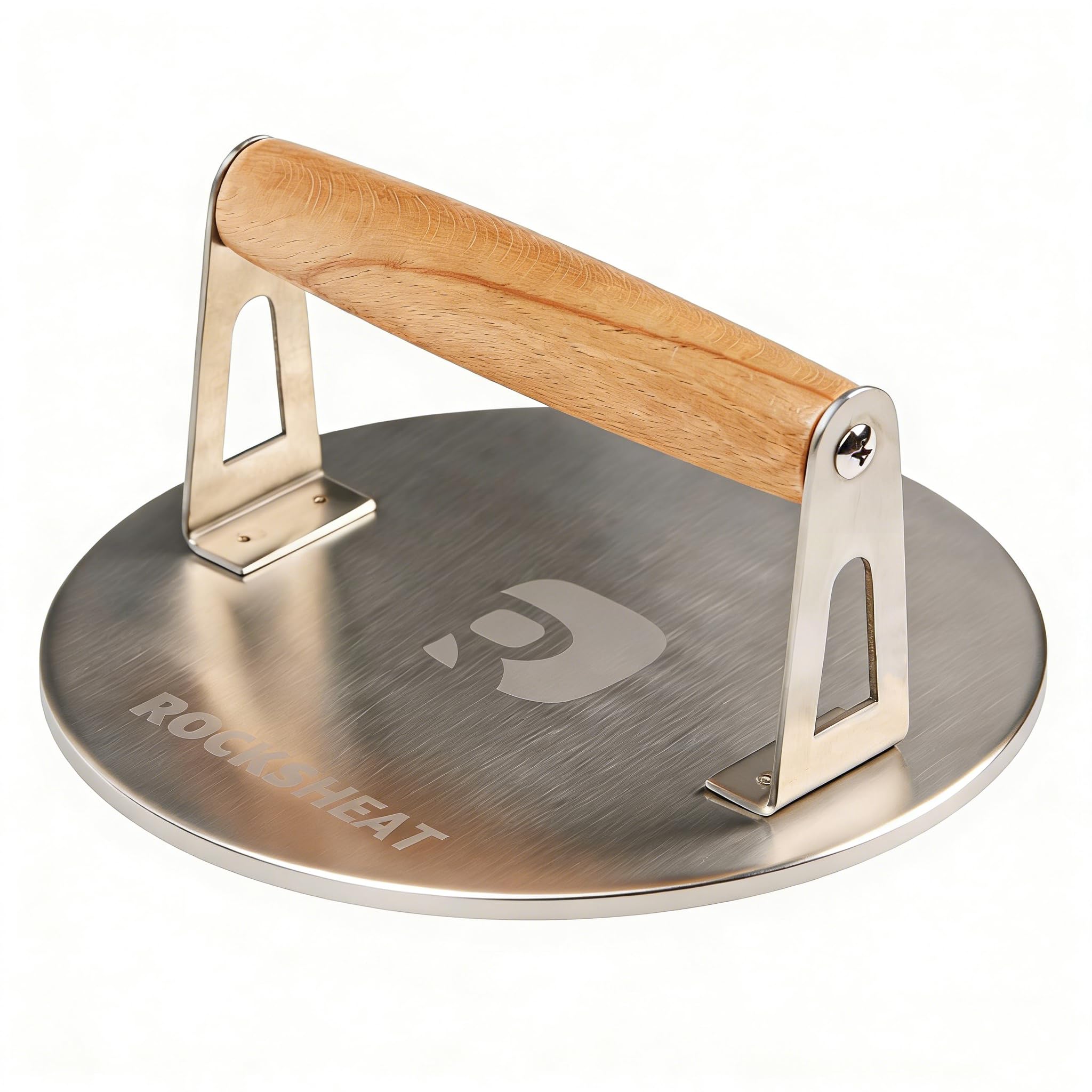 ROCKSHEAT 7" Burger Press, 3mm Thickened Stainless Steel Smashed Burger Press, Round Heavy Duty Grill Press with Wood Handle, NonStick Food-Grade Griddle Press for Hamburger Bacon Steak and Panini — image 1