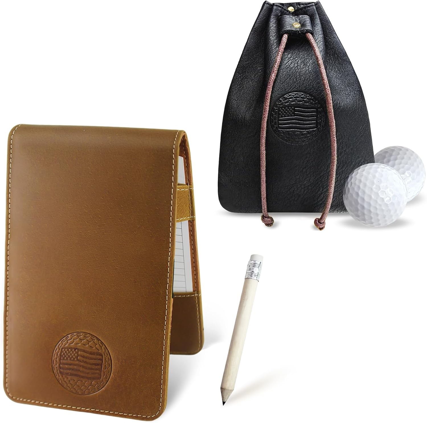 Genuine Leather Golf Ball Bag and Golf Scorecard Holder
