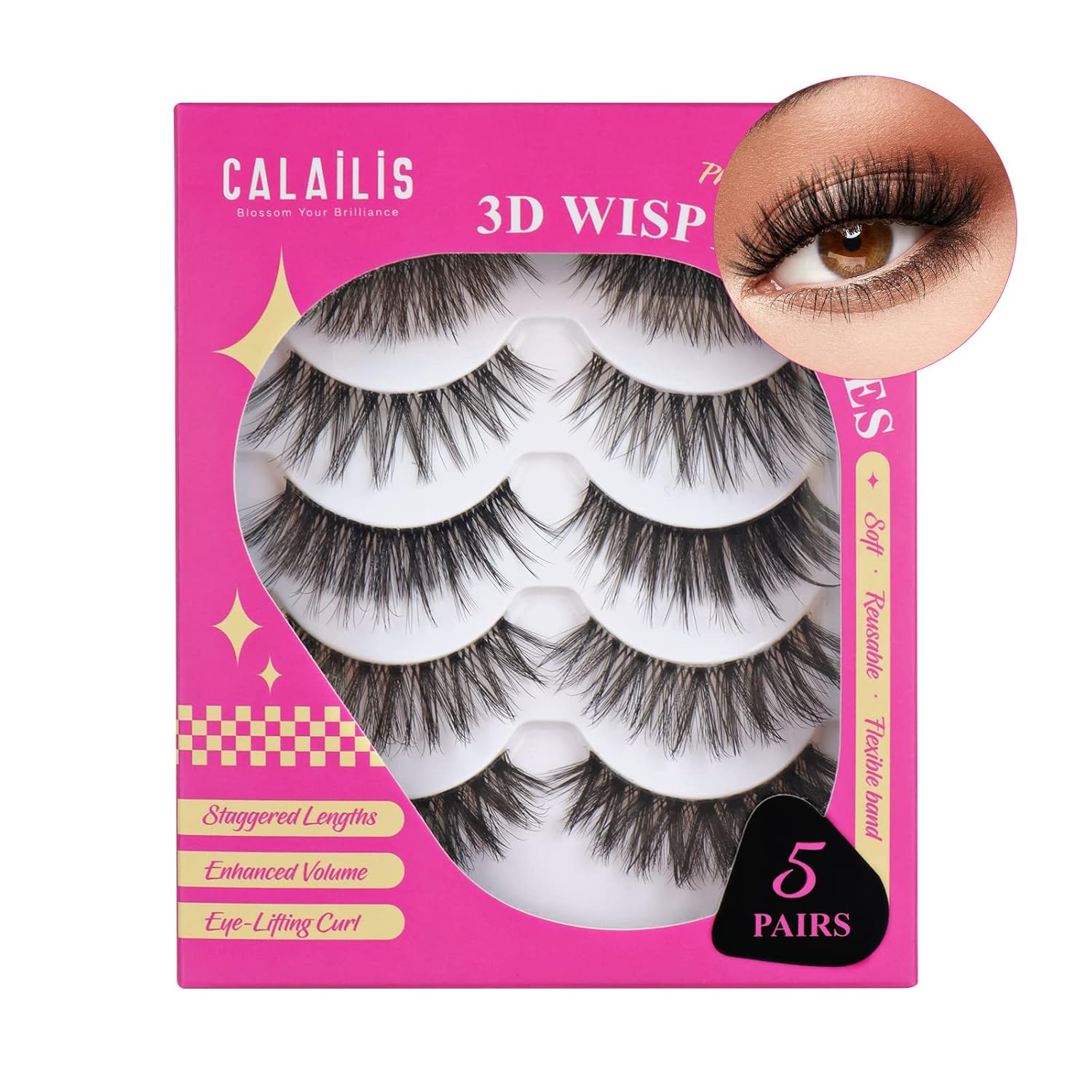Buy CALAILIS False Eyelash, Eye Makeup Lash 3D Faux Mink Fake Eyelash Long Natural Eyelashes 5