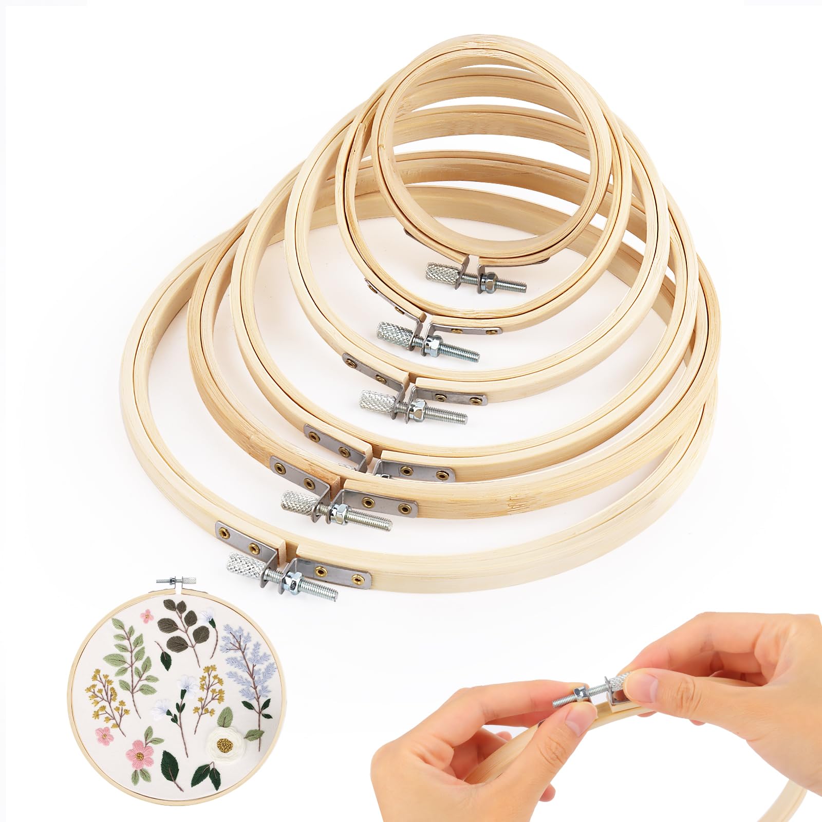 6 Pcs Telaio da Ricamo, ELEPRUC Bambù Telaio Ricamo, Cerchio per Ricamo Senza Sbavature, Telaio per Ricamo per Punto Croce, Ricamo, Fai da Te Arte Artigianato (8/10/13/16/18/20cm)