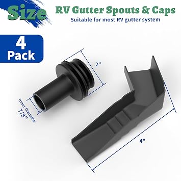 4 Pack RV Gutter Spouts & Caps, RV Gutter Spouts Direct Rainwater Away from The Left & Right Sides of RV, RV Gutter Spout Caps Protect RV Cover from Gutter Spout Damage, RV Accessories