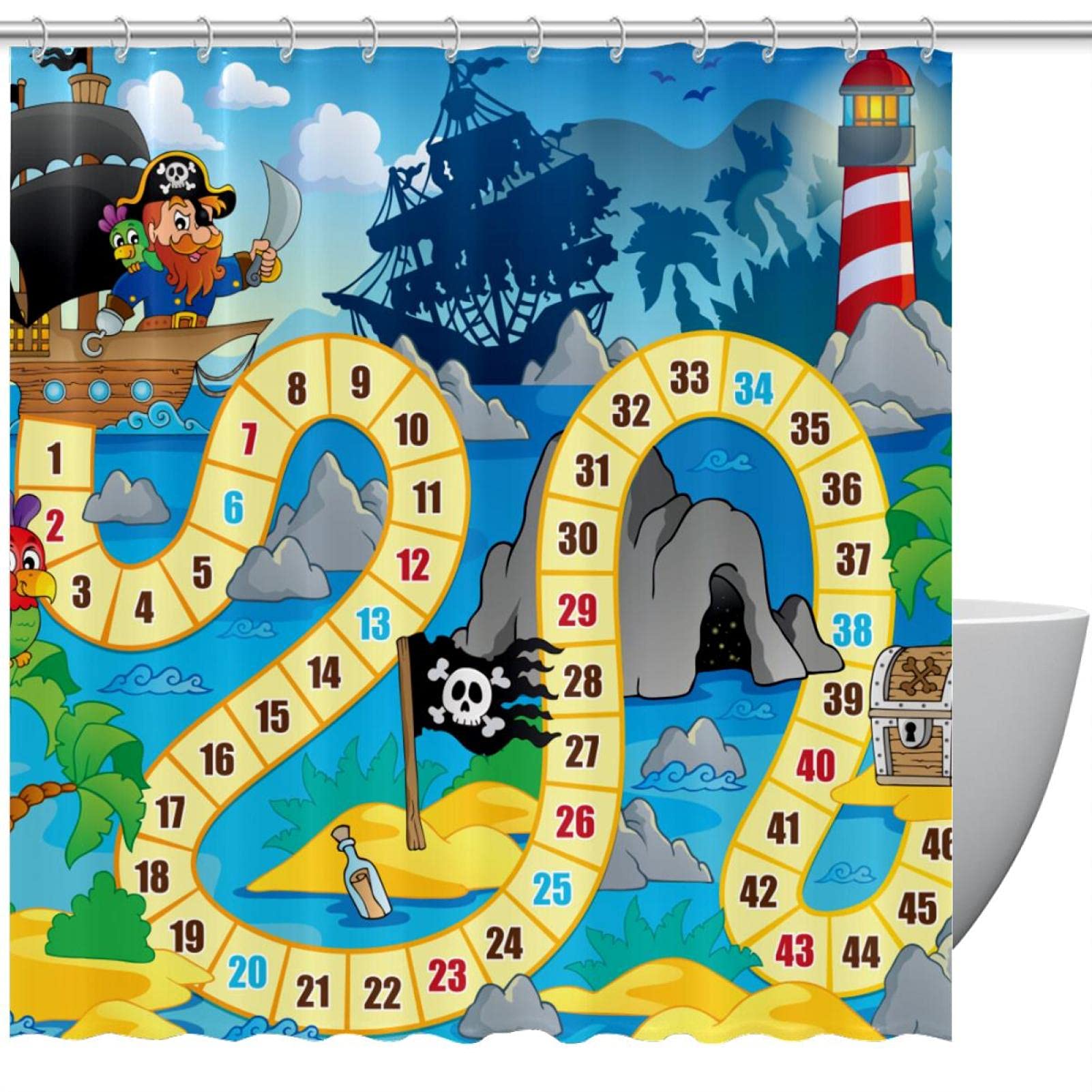 Rideau de douche imperméable contre les sols mouillés motif pirate