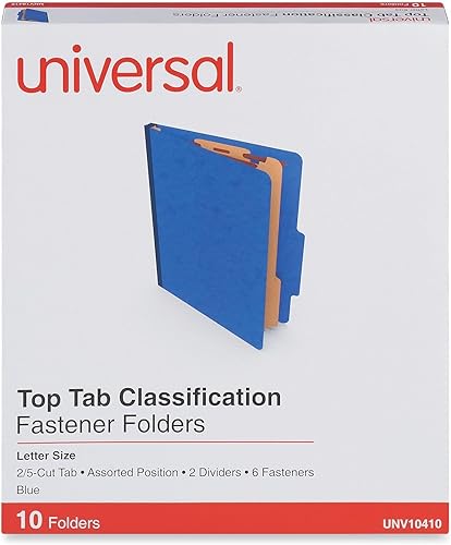 Miniatura 2 de Universal Carpetas de clasificación de cartón prensado de seis secciones, expansión de 2.5 pulgadas, 2 divisores, 6 sujetadores, tamaño carta, azul,
