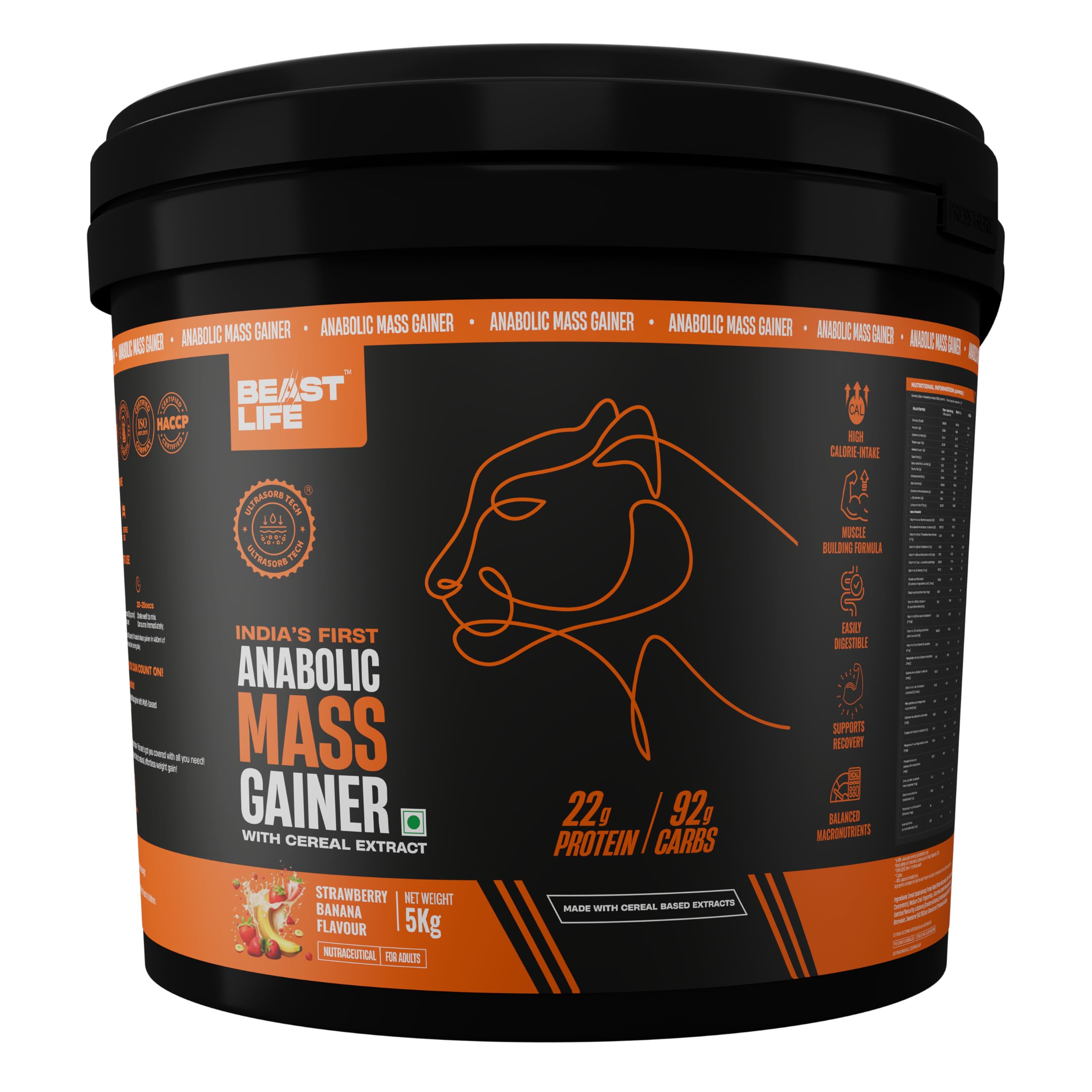BeastLife High Protein Mass/Weight Gainer | 5 KG | Strawberry Banana | NABL LAB Tested | For Muscle Gain & Fast Growth | Cereal-Based Formula, No Maltodextrin | India's #1 Cereal Based Bulk Gainer-image-34