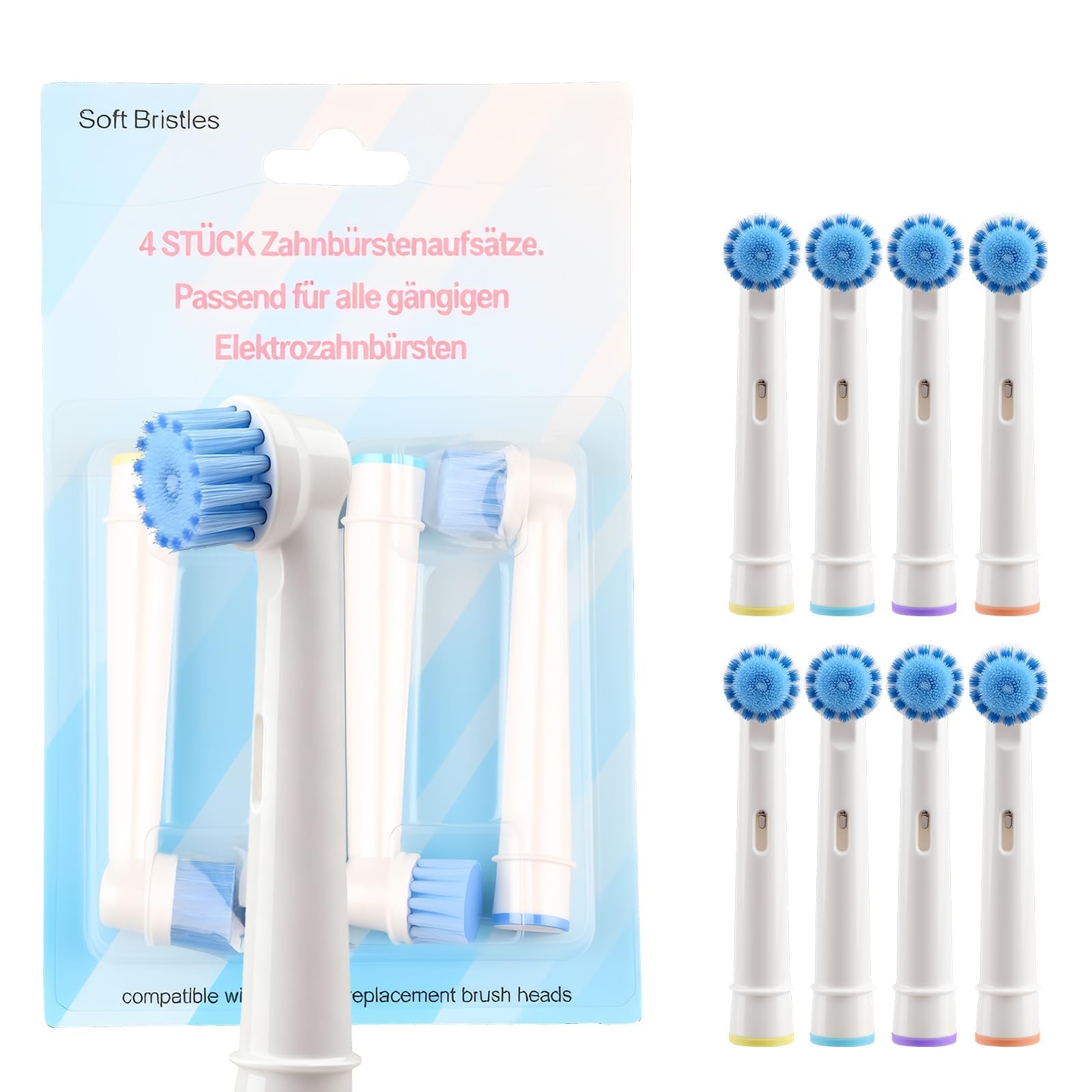 Recambios Cepillos Compatible con Oral B Braun, Cabezales de Repuesto Sensitive Clean para Cepillo de Dientes ElƩctrico 8 Piezas Profesionales Limpieza Profunda