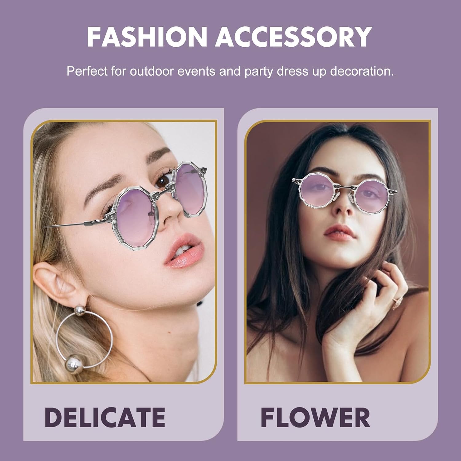 Vintage Sunglasses for Women Party Photo Prop Fashion Eyewear Gray Frame and Purple Gray Lenses
