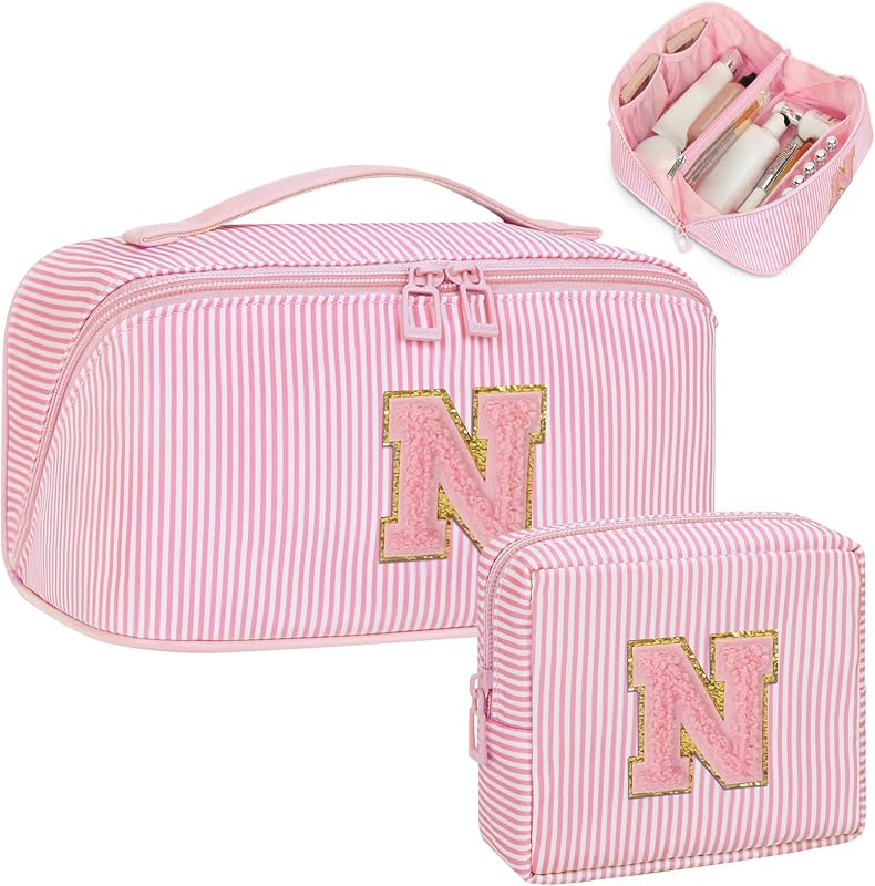Necessaire de maquiagem personalizada Bagmoly com inicial, rosa Pink02, conjunto com 2