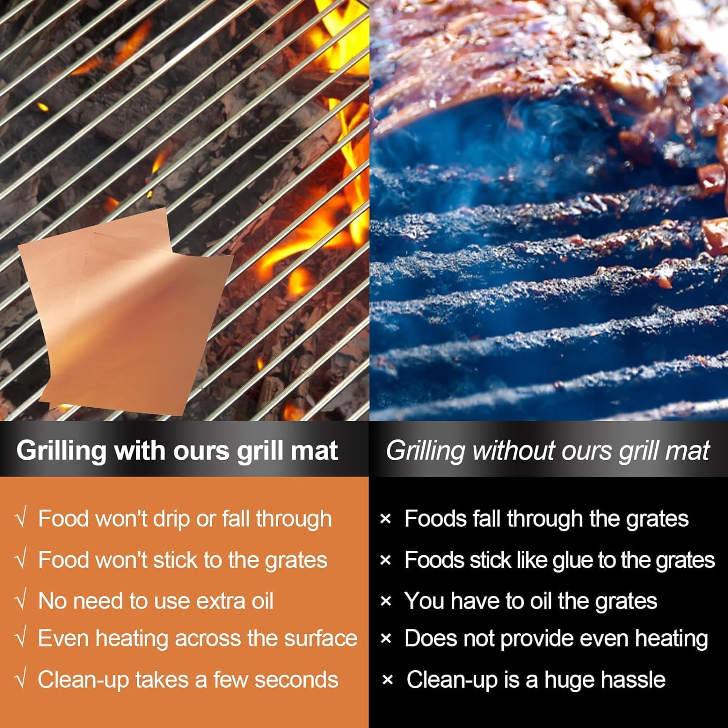 UBeesize 7 Pack Copper Grill Mats for Outdoor Grill, Heavy Duty BBQ Grilling Matt & Oven Liners, Resuable, Easy to Clean, Works on Gas Charcoal Electric Grill, Smoker, Oven -15.75 x 13 Inch - Image 2