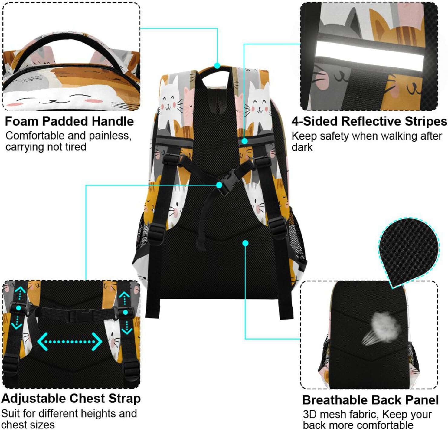 ALAZA Cute Colorful Cat Face Backpacks Travel Laptop Daypack School Book Bag for Men Women Teens Kids
