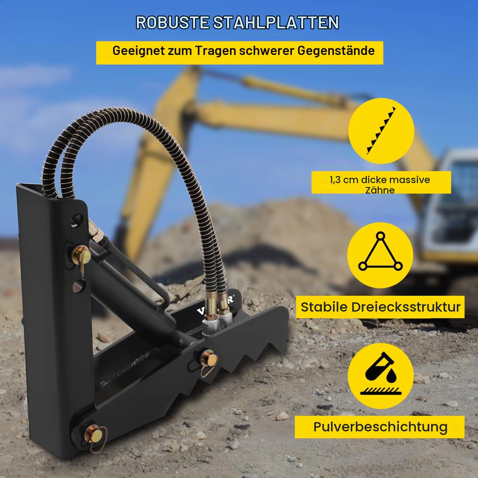 VEVOR Hydraulischer Baggerdaumen, 45,72 mm 1,27 cm Dicke, robuster Holzgreifer, schwarzer Stahl-Anschweiß-Daumenaufsatz mit Hydraulikzylinder, mechanischer hydraulische Bagger-Zange für Bagger/Bagger