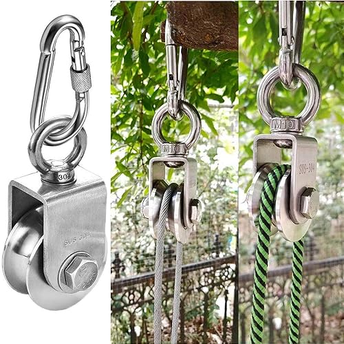 Miniatura 5 de TooTaci Bloque de polea de grúa de acero inoxidable de 1.81 pulgadas y sistema de polea de aparejos, rodamiento resistente en el interior de poleas