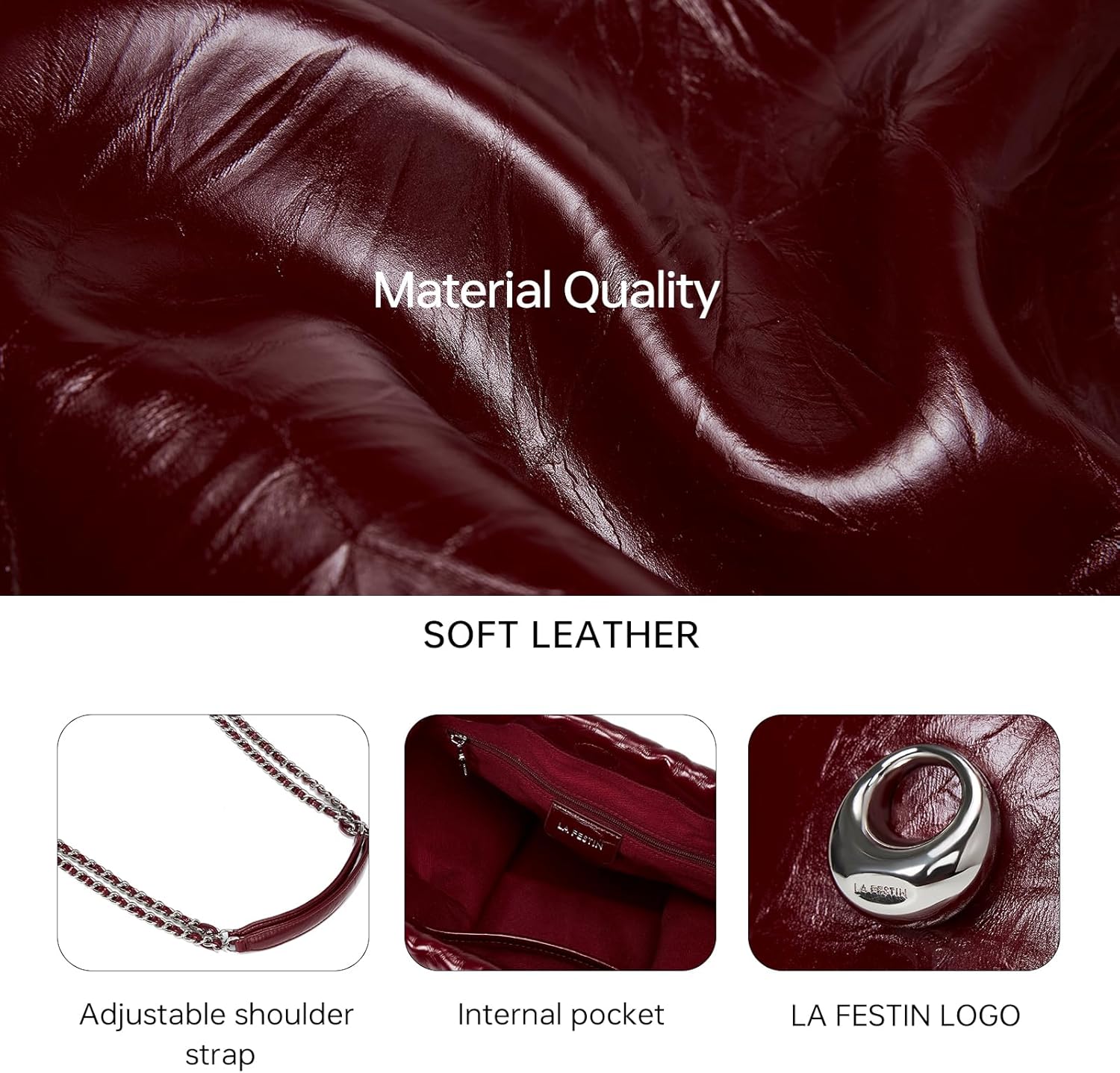 LA FESTIN Leather Tote Bag for Women-Stylish Purse with Chain Strap Luxury Soft Fashion Tote for Work - Image 4