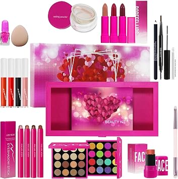 Makeup Set, Eye Lip Kit, Beginners Cosmetic Collection, Long-Lasting Formula, Daily Use, Pink Ideal for Business Trips, Travel, Dating, Photography, and Personal Styling
