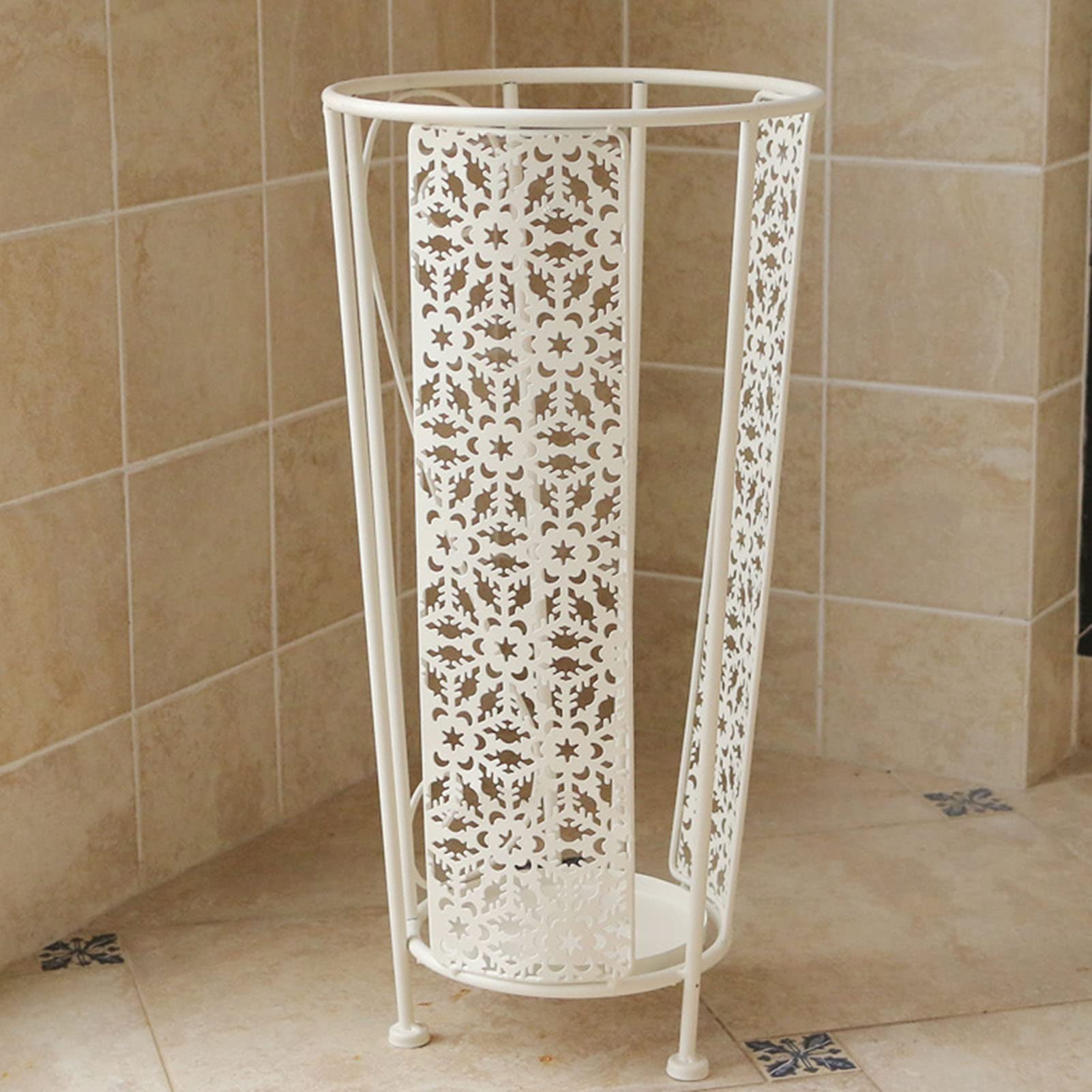Porte-parapluie blanc avec bac à eau pour éviter les sols glissants