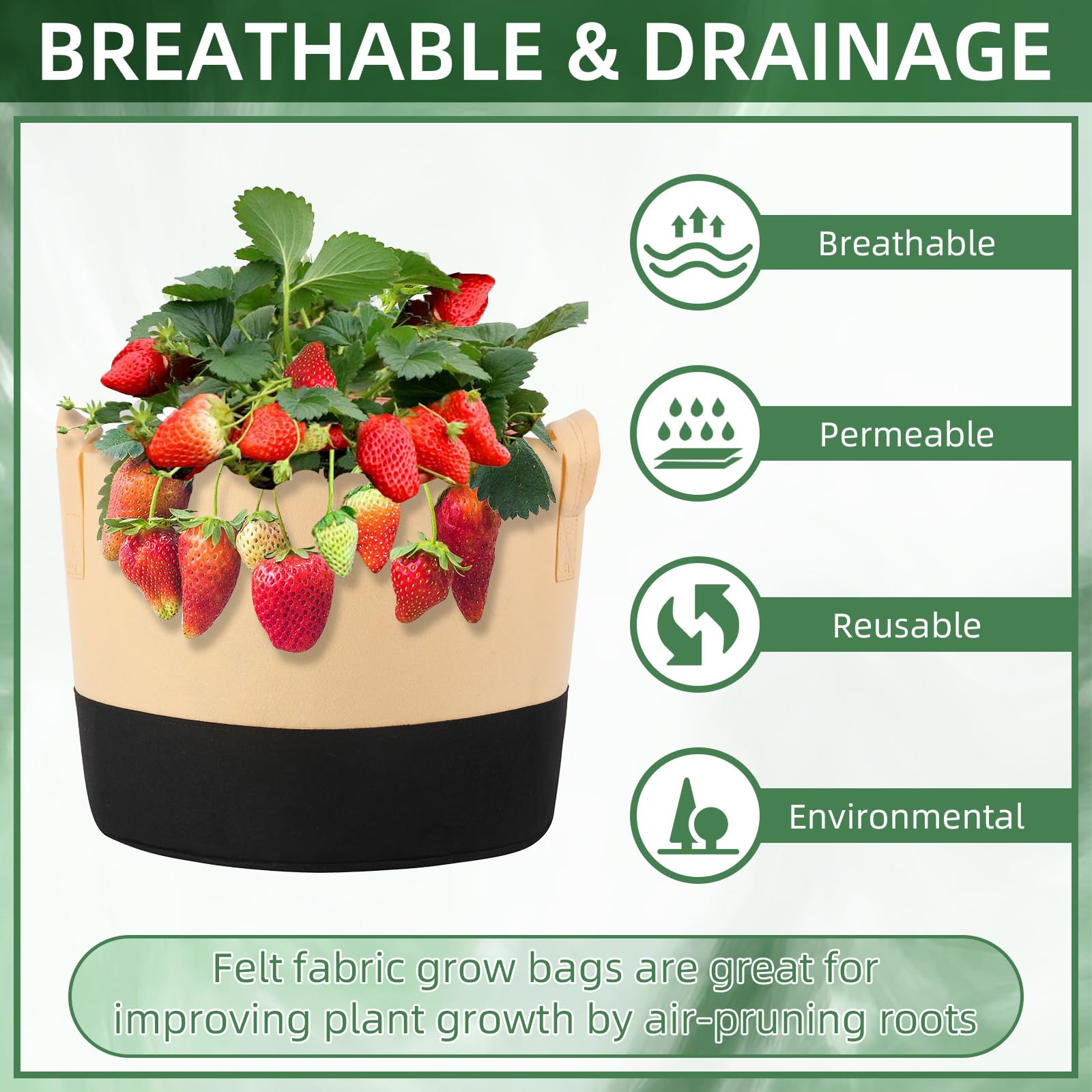 Lot de 12 sacs de plantation de 60 l avec poignées, sac de plantation coloré en feutre pour pommes de terre, tomates, légumes, fleurs, plantes, 15 gallons, 60 l