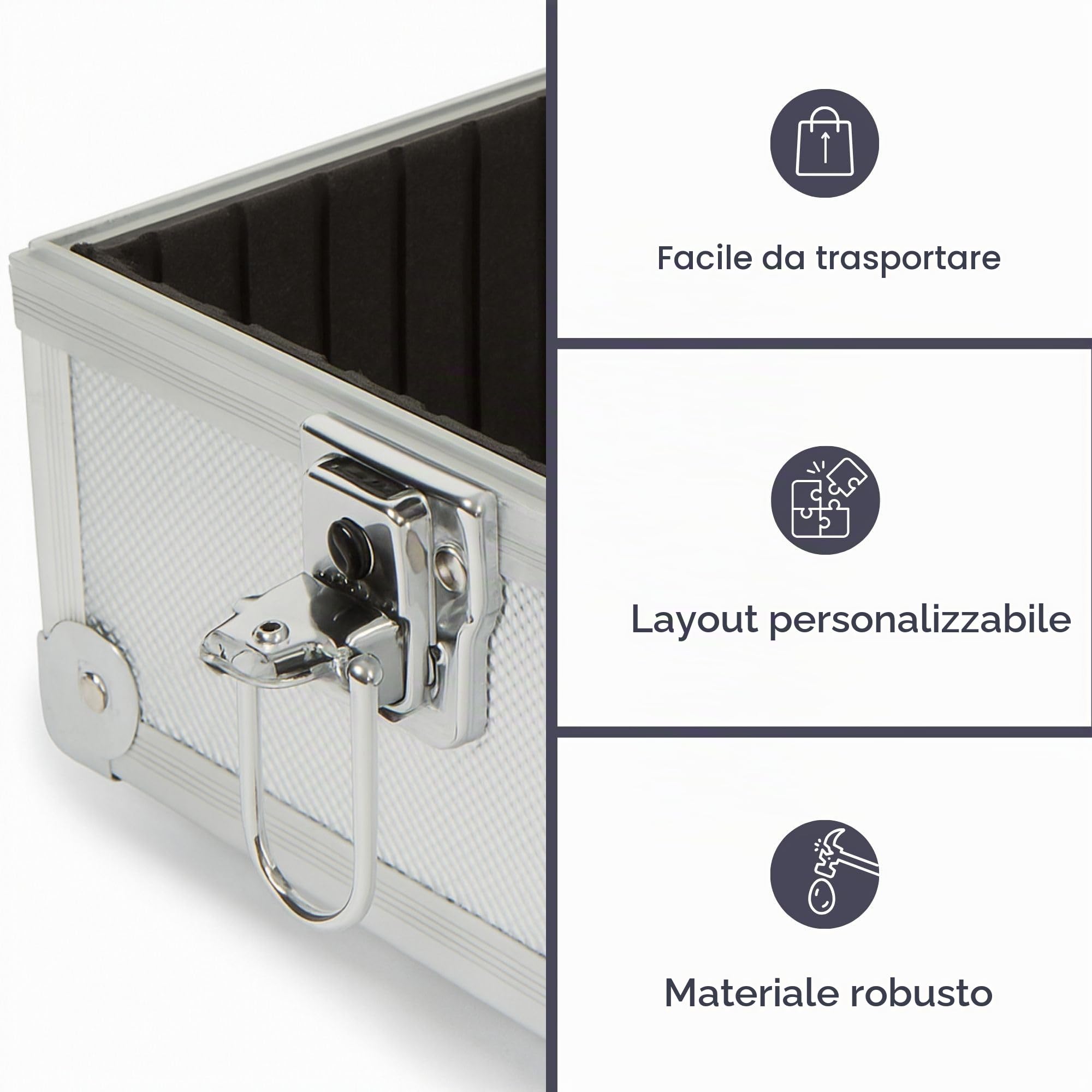 Perel Valigetta porta attrezzi in alluminio 425 x 305 x 125 mm con divisori regolabili, serratura con chiave (2 chiavi), valigetta rigida per utensili, fotocamera, laptop e strumenti di misura