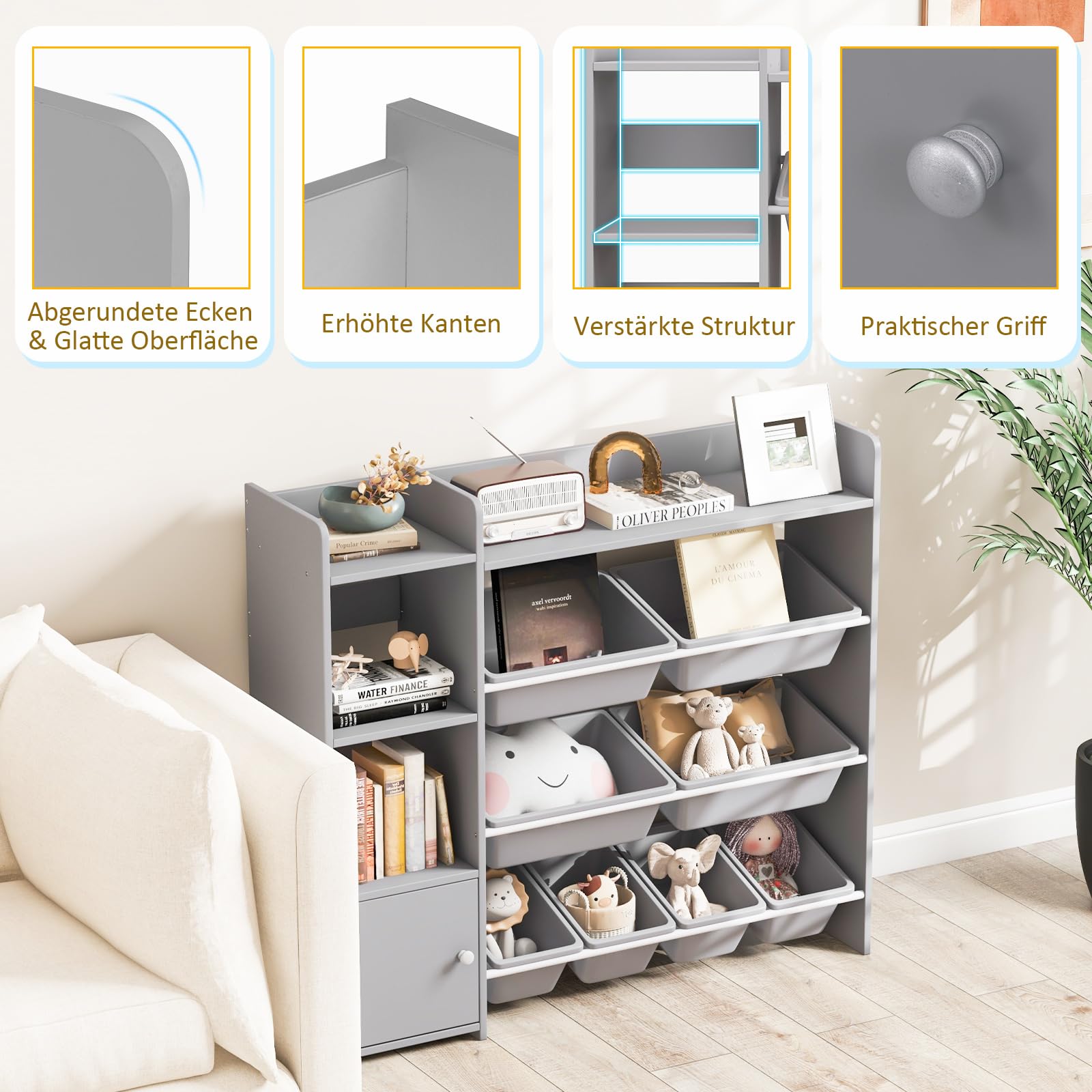 COSTWAY Kinderrek, speelgoedrek met 5 vakken en 3 laden, boekenkast voor kinderen, opbergrek, speelgoedorganizer voor kinderkamer en speelkamer, 93 x 40 x 94 cm, grijs COSTWAY Kinderrek, speelgoedrek met 5 vakken en 3 laden, boekenkast voor kinderen, opbergrek, speelgoedorganizer voor kinderkamer en speelkamer, 93 x 40 x 94 cm, grijs