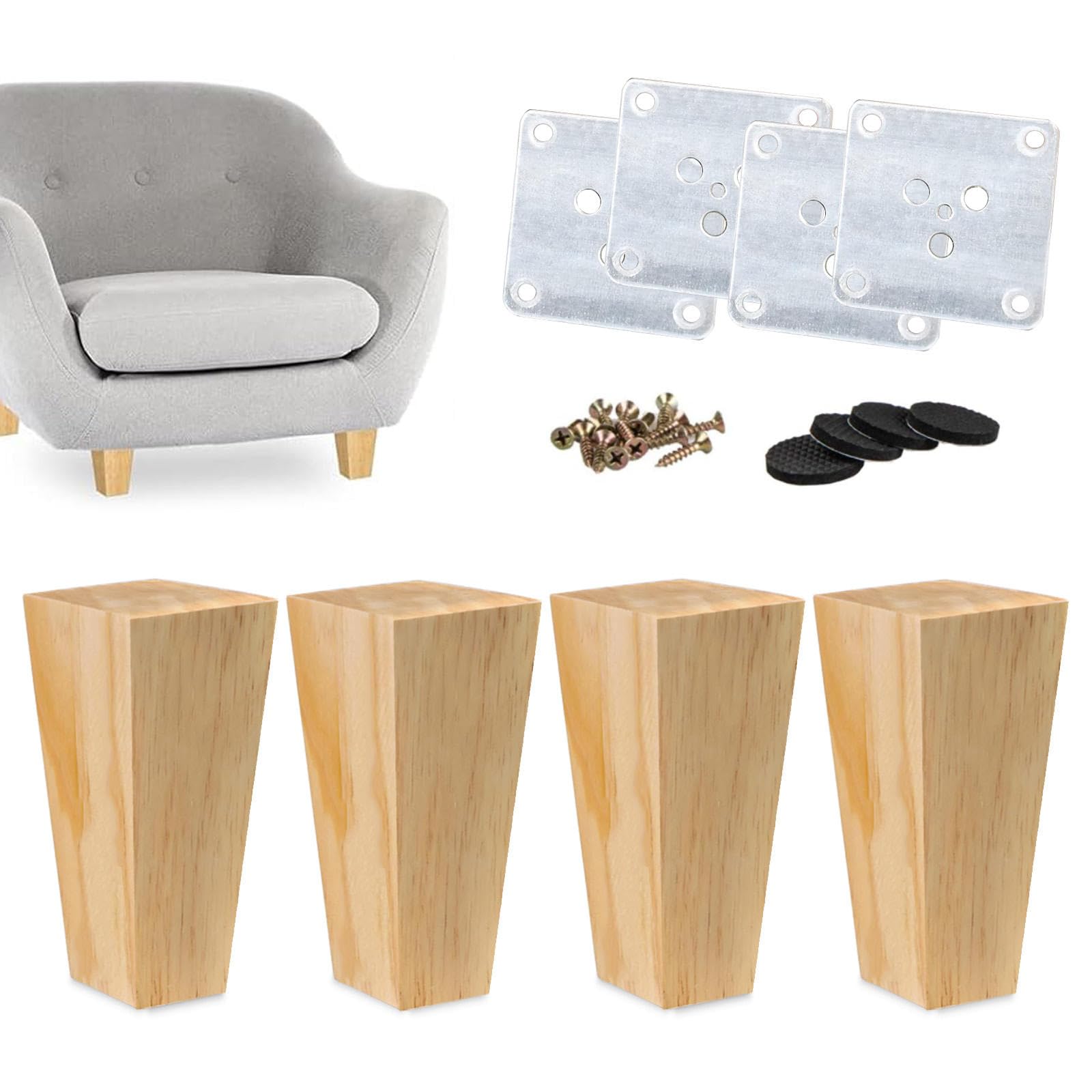 Regulowane nogi do sofy z litego drewna, zestaw 4 sztuk, 8 cm - 30 cm, trwały kolor drewna Oril, idealne na krzesła, stoły, szafki nocne, solidne podparcie stóp kwadratowych 25 cm