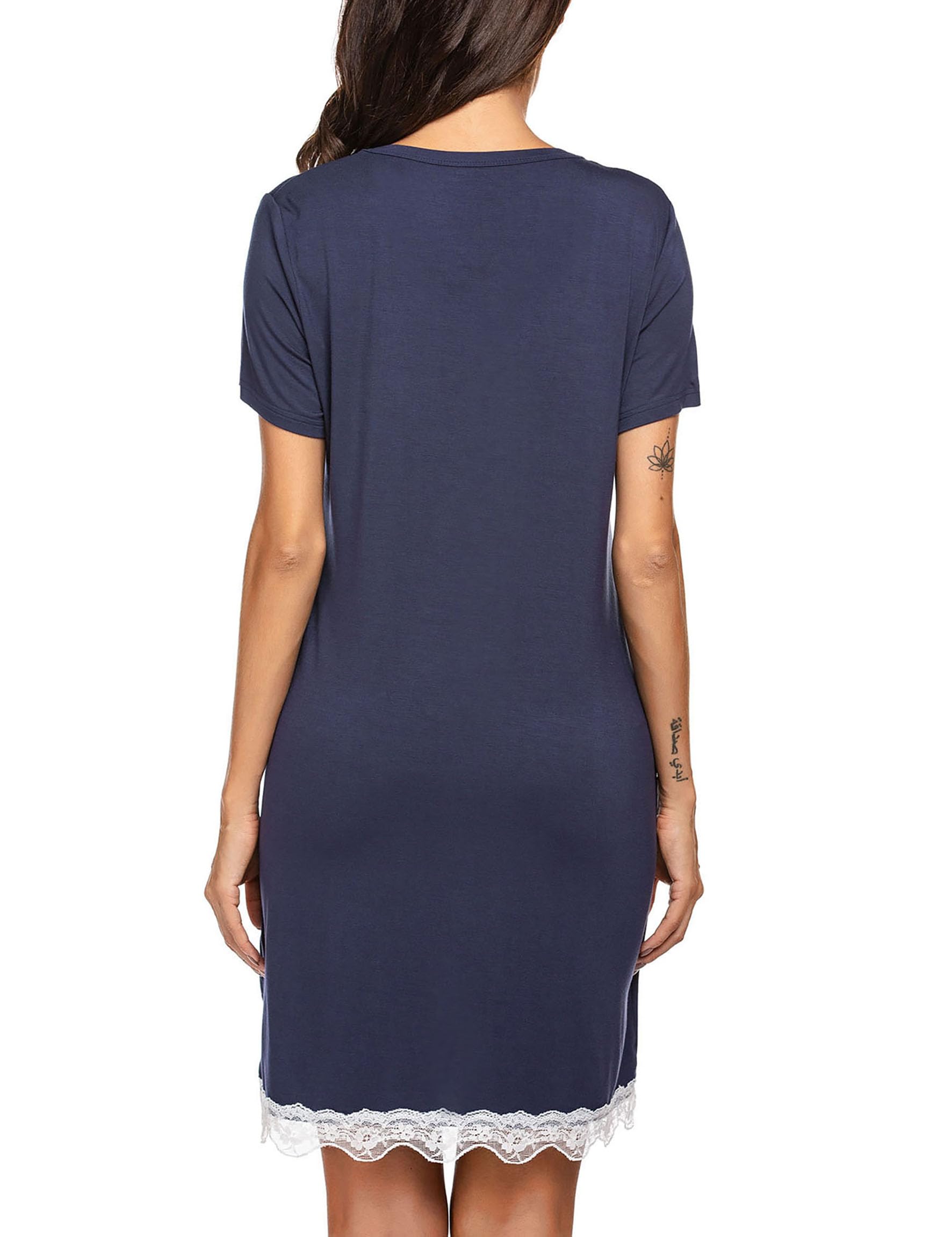 Ekouaer Camicia da Notte Allattamento Donna Maniche Corte Pigiama Sexy Premaman Nightdress Bottoni Pizzo, S-XXL