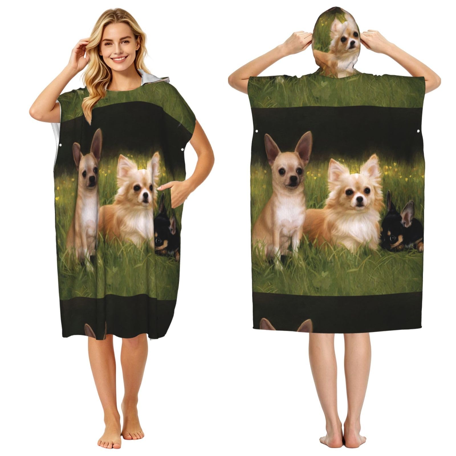 Poadnly Chihuahuas Dog, Adult Hooded Beach Towel 90 x 110 cm,Changing Bath Robe, Surf Poncho Towel For Women Men