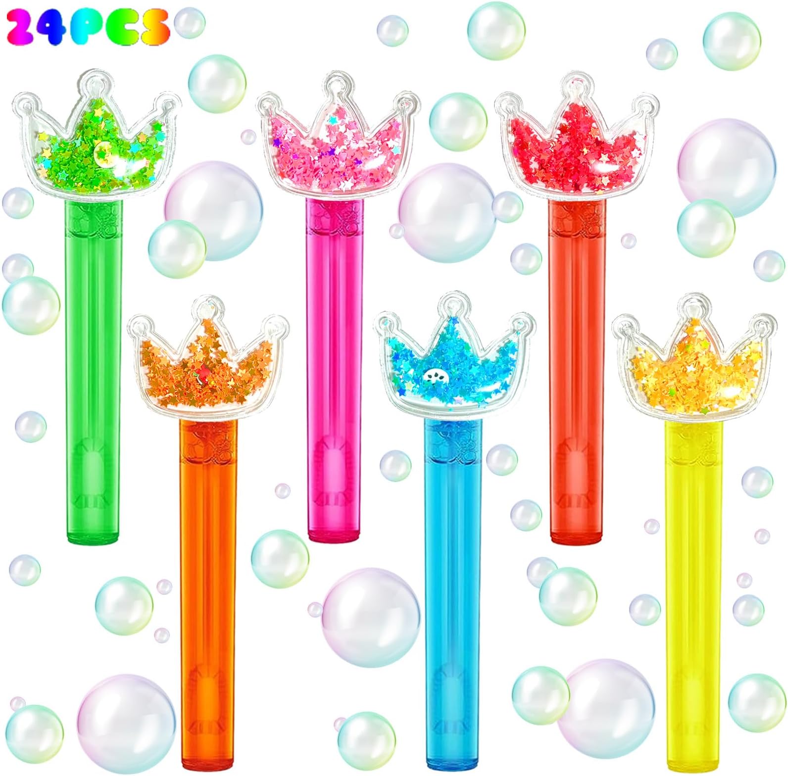 uoyoi Princess Party Favors,24Pcs Glitter Crown Bubble Wands for Kids,Bling Crown Bubble Wand for Princess Birthday Party Supplies,Classroom Prizes Pinata Goodie Bag Stuffers Gift