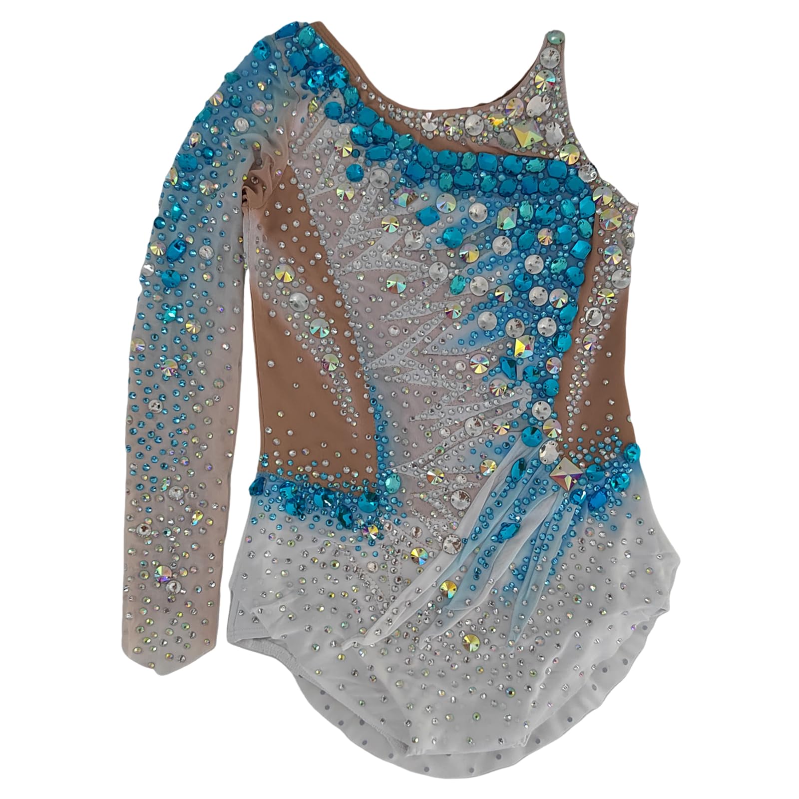 LIUHUO Maillot de gimnasia rítmica azul de manga lateral para niña