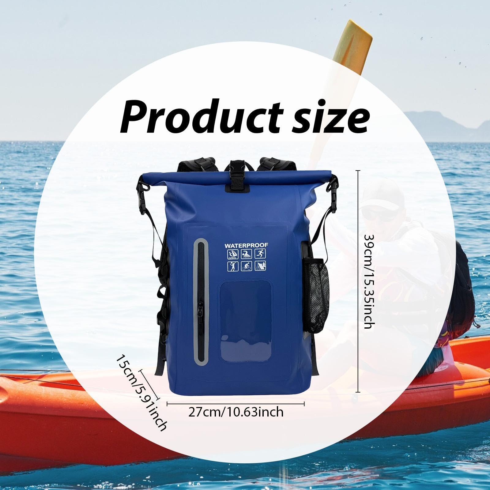 Qianly Wasserdichter Rucksack Outdoor Trockenbeutel Aufbewahrungstasche Schwimmen Segeln Leichtgewichtiger Packsack aus PVC für Camping Bootfahren, Blau