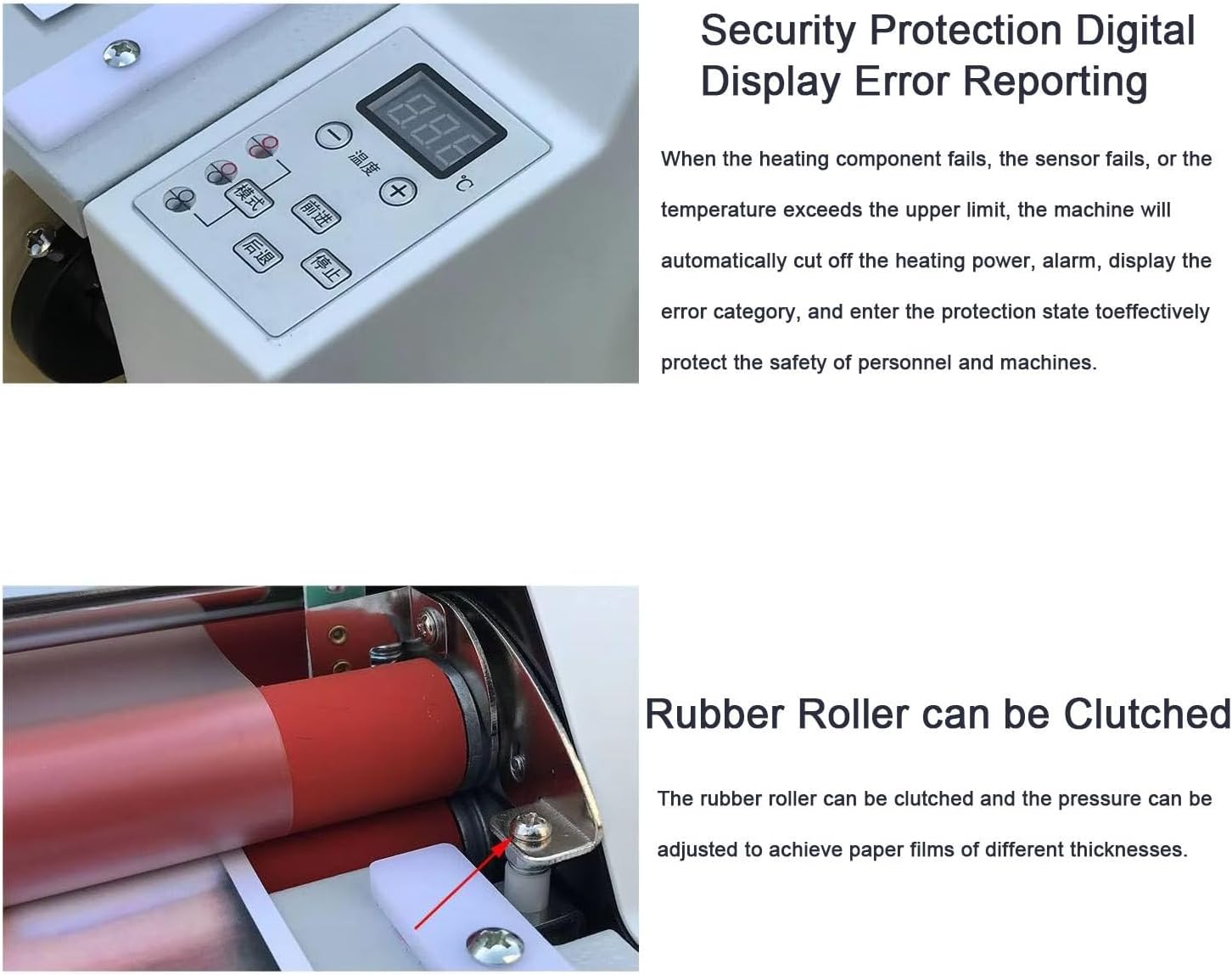 Laminating Machine, Hot Cold Roll Laminator Single Double Side Hot Laminator for Cardboard Laminating PVC Foil, Digital Display, School Office Home Use