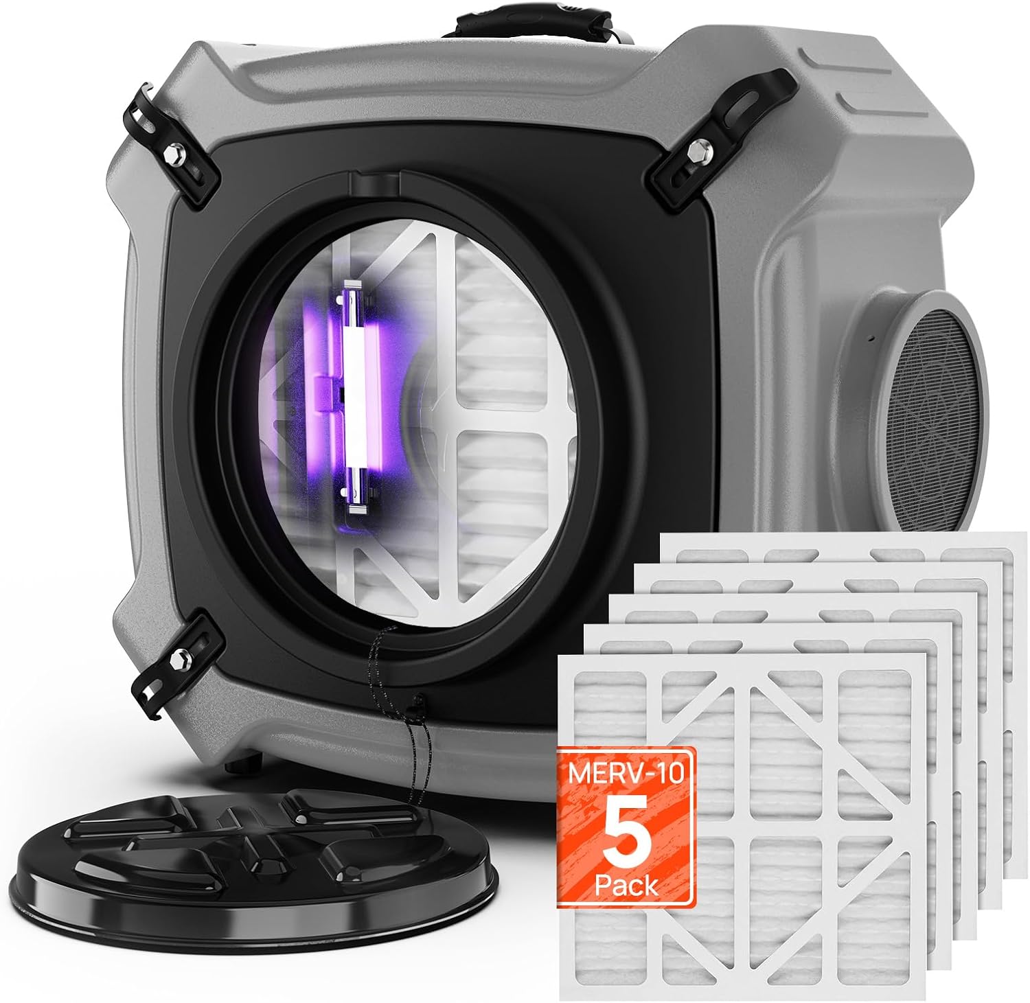 Abestorm 750 CFM Air Scrubber with UV-C Light 4 Stage Filtration System, HEPA/Activated Carbon Filter, Industrial Commercial Negative Air Machine, V1, Add 5 Pack MERV-10 Pre-Filters