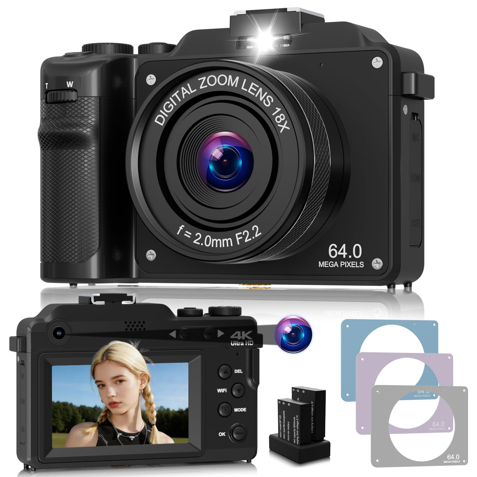 6K デジタルカメラ 本体 64MP 16倍ズーム Amazon | 写真撮影用デジタルカメラ、4K 64MP、自撮りレンズ&20倍