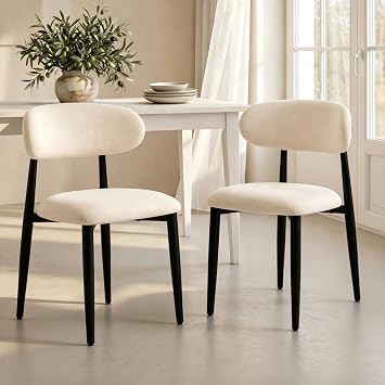 UVV Dining Chairs Set of 2, Metal Kitchen Chairs with Modern Fabric Upholstered for Dining Room, Beige