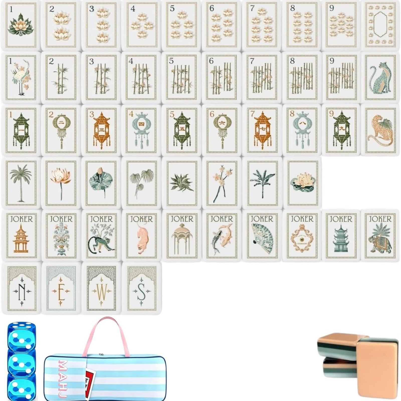 Pealeaf 4 Layer Mahjong Tiles Set - Complete American Mahjong Tiles Set with 160 Acrylic Tiles and Carrying Bag, Full Size Strategy Board Game for Adults, Family Game Nights and Social Play (H)