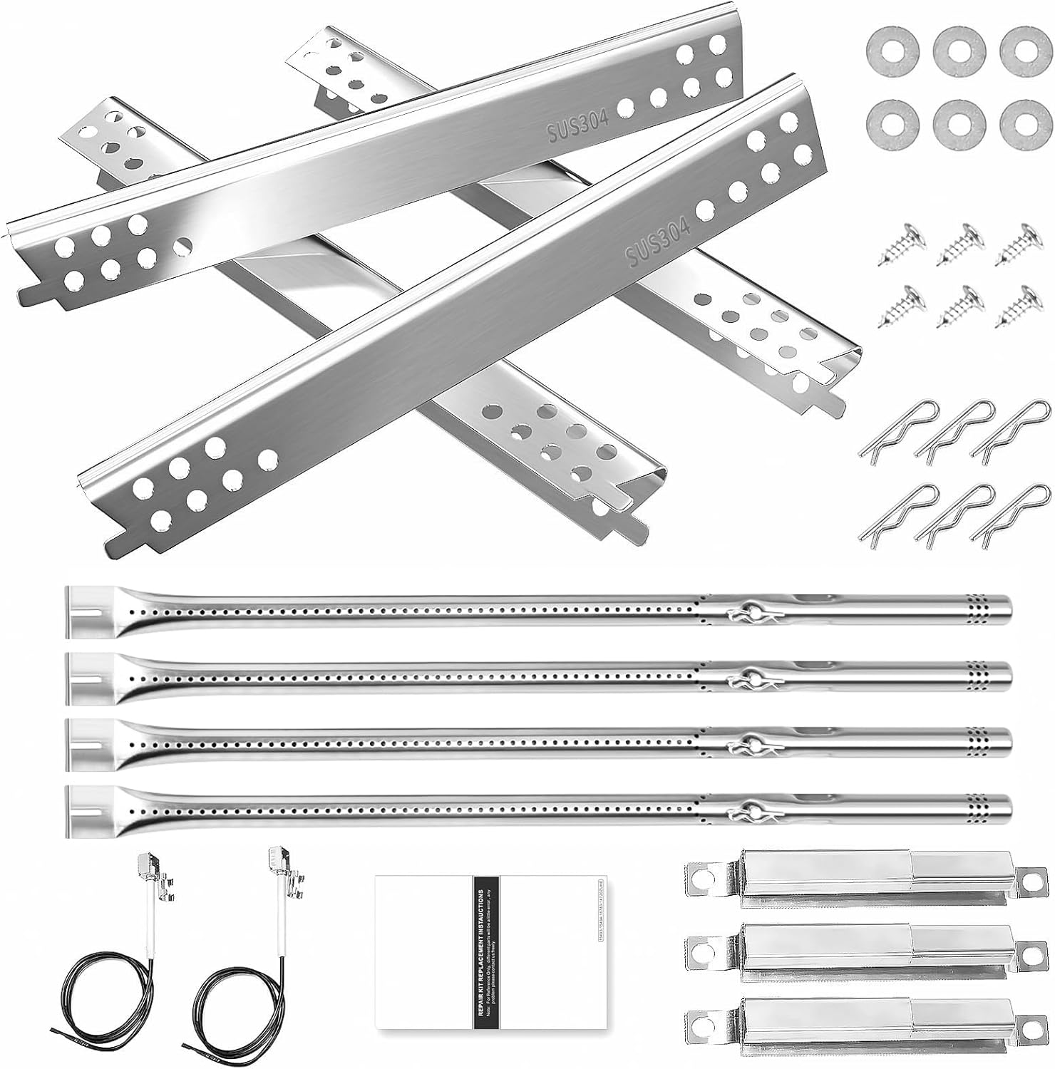 Hisencn SUS304 Stainless Steel Grill Parts Kit for Charbroil Advantage Series 4 Burner 463344015 463240015 463432215 463343015 Gas Grills 3 Burner 463436815 Grill Burners Heat Plate Replacement Parts