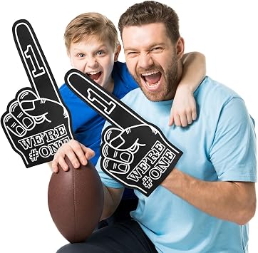 Sotiff 3 Pcs Giant Foam Finger 18 Inch We're Number 1 Foam Hand Cheerleading Pom Pom Cheer Supplies for Football Basketball Soccer Sports Events Team Spirit Games School Business(Black)